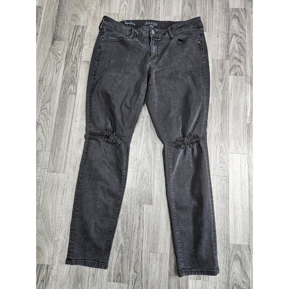Decree Jeans Womens 13 Black Super Skinny‎ Charcoal Wash Distressed Denim